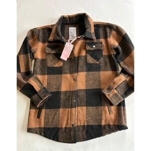 Brown & Black Plaid Shacket Kids‎ XL 14 Fornia Apparel Shirt Jacket Snap Front